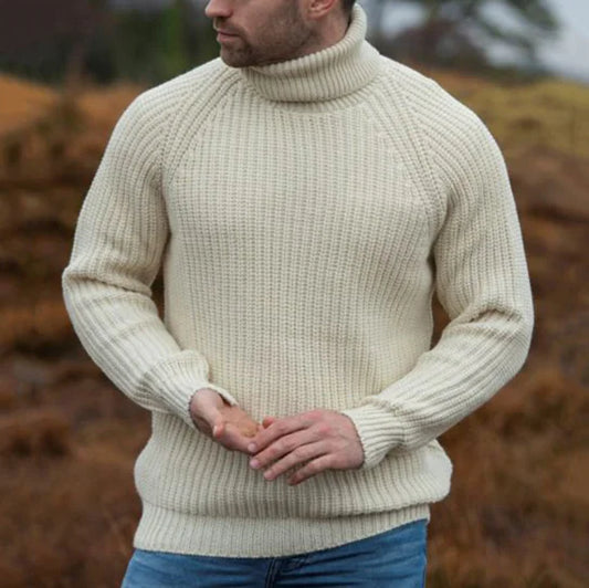 Men's High Collar Solid Color Long Sleeve Sweater